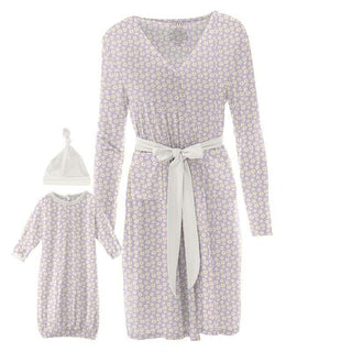 Women's Bamboo Maternity/Nursing Robe & Layette Gown Set - Thistle Chamomile Robes