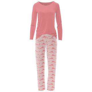 Women's Print Bamboo Long Sleeve Loosey Goosey Tee & Pajama Pants Set - Baby Rose Mermaid Pajamas