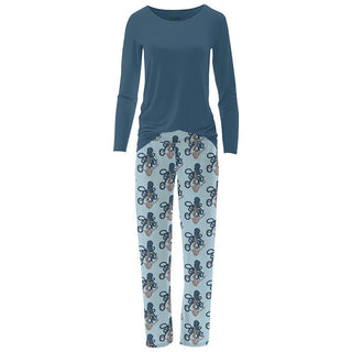 Women's Print Bamboo Long Sleeve Loosey Goosey Tee & Pajama Pants Set - Spring Sky Octopus Anchor Pajamas