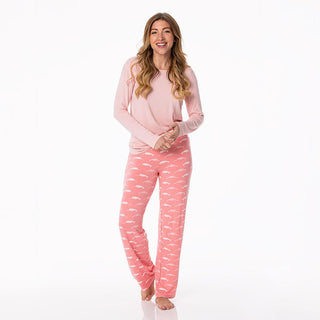 KicKee Pants Women's Print Bamboo Long Sleeve Loosey Goosey Tee & Pajama Pants Set - Strawberry Narwhal