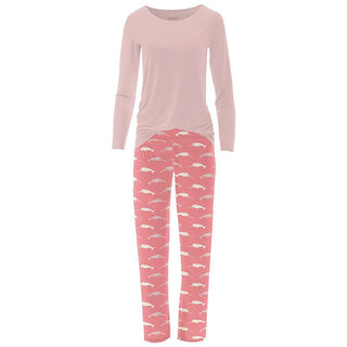 Women's Print Bamboo Long Sleeve Loosey Goosey Tee & Pajama Pants Set - Strawberry Narwhal Pajamas