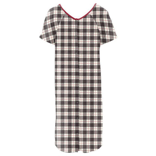 KicKee Pants Womens Print Labor and Delivery Hospital Gown - Midnight Holiday Plaid