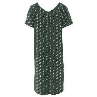 Women's Print Bamboo Labor and Delivery Hospital Gown - Mountain View Reindeer Hospital Gowns