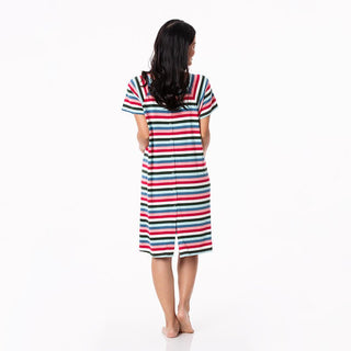 Women's Print Bamboo Labor and Delivery Hospital Gown - Snowball Multi Stripe Hospital Gowns