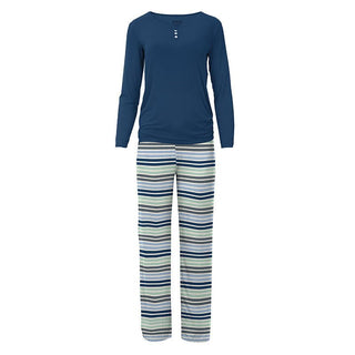 KicKee Pants Womens Print Long Sleeve Henley Tee and Pajama Pant Set - Fairground Stripe | Stylish Sleepies offer designs that make bedtime beautiful.