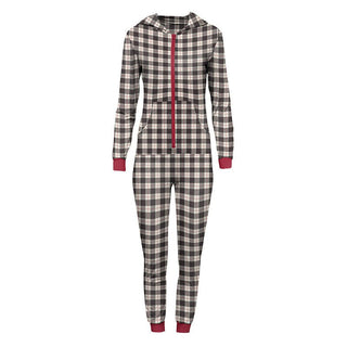 KicKee Pants Womens Print Long Sleeve Jumpsuit with Hood - Midnight Holiday Plaid