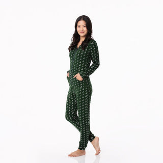 KicKee Pants Womens Print Long Sleeve Jumpsuit with Hood - Mountain View Reindeer