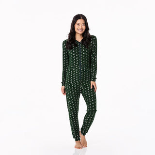 Women's Print Bamboo Long Sleeve Jumpsuit with Hood - Mountain View Reindeer Jumpsuits & Rompers