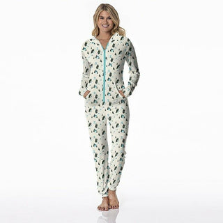 KicKee Pants Womens Print Long Sleeve Jumpsuit with Hood - Natural Chairlift