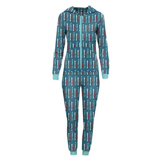 KicKee Pants Womens Print Long Sleeve Jumpsuit with Hood - Twilight Skis