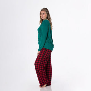 KicKee Pants Womens Print Long Sleeve Loosey Goosey Tee and Pajama Pants Set - Anniversary Plaid WCA22