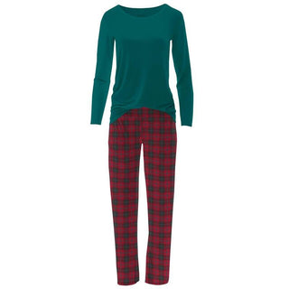 Women's Print Bamboo Long Sleeve Loosey Goosey Tee & Pajama Pants Set - Anniversary Plaid (WCA22) Pajamas