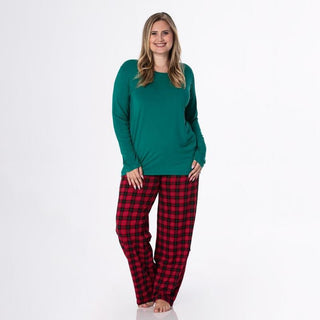 KicKee Pants Womens Print Long Sleeve Loosey Goosey Tee and Pajama Pants Set - Anniversary Plaid WCA22