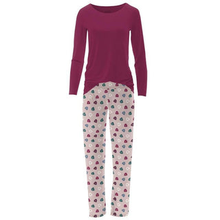 Women's Print Bamboo Long Sleeve Loosey Goosey Tee & Pajama Pants Set - Baby Rose Happy Gumdrops Pajamas