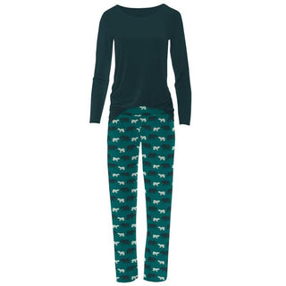 KicKee Pants Womens Print Long Sleeve Loosey Goosey Tee and Pajama Pants Set - Cedar Brown Bear WCA22 | Stylish Sleepies offer designs that make bedtime beautiful.