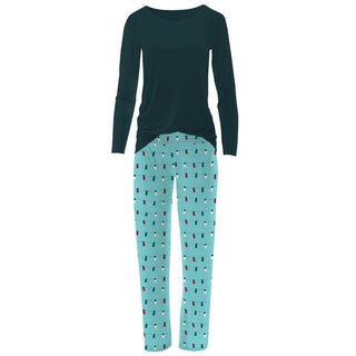 Women's Print Bamboo Long Sleeve Loosey Goosey Tee & Pajama Pants Set - Iceberg Holiday Lights (WCA22) Pajamas