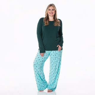 Women's Print Bamboo Long Sleeve Loosey Goosey Tee & Pajama Pants Set - Iceberg Holiday Lights (WCA22) Pajamas