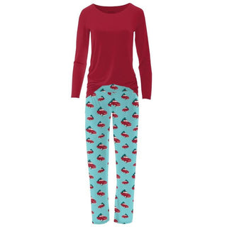 KicKee Pants Womens Print Long Sleeve Loosey Goosey Tee and Pajama Pants Set - Iceberg Trucks and Trees WCA22 | Stylish Sleepies offer designs that make bedtime beautiful.