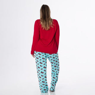 KicKee Pants Womens Print Long Sleeve Loosey Goosey Tee and Pajama Pants Set - Iceberg Trucks and Trees WCA22