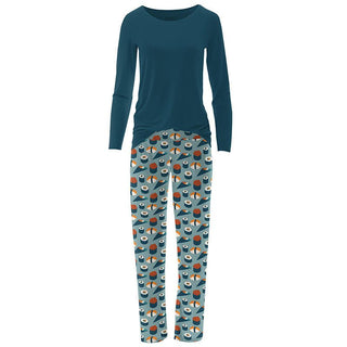 Women's Print Bamboo Long Sleeve Loosey Goosey Tee & Pajama Pants Set - Jade Sushi (15ANV) Pajamas