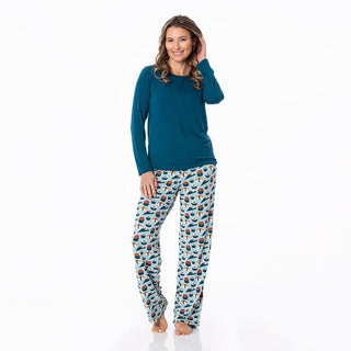 KicKee Pants Womens Print Long Sleeve Loosey Goosey Tee and Pajama Pants Set - Jade Sushi 15ANV