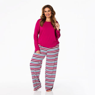 KicKee Pants Women's Print Long Sleeve Loosey Goosey Tee & Pajama Pants Set - Jingle Bell Stripe