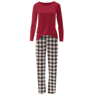 KicKee Pants Womens Print Long Sleeve Loosey Goosey Tee and Pajama Pants Set - Midnight Holiday Plaid | Stylish Sleepies offer designs that make bedtime beautiful.