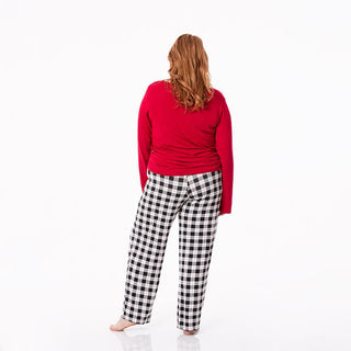 KicKee Pants Womens Print Long Sleeve Loosey Goosey Tee and Pajama Pants Set - Midnight Holiday Plaid