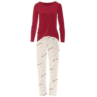 Women's Print Bamboo Long Sleeve Loosey Goosey Tee & Pajama Pants Set - Natural Flying Santa (WCA22) Pajamas