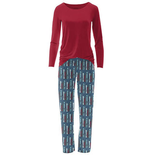 Women's Print Bamboo Long Sleeve Loosey Goosey Tee & Pajama Pants Set - Twilight Skis Pajamas