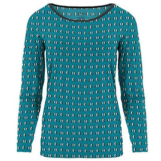 KicKee Pants Women's Print Long Sleeve Loosey Goosey Tee - Bay Penguins