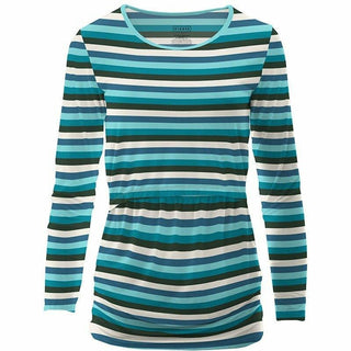 Women's Print Bamboo Long Sleeve Nursing Tee Shirt - Ice Multi Stripe Shirts & Tops