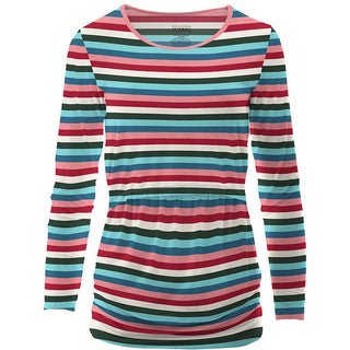 Women's Print Bamboo Long Sleeve Nursing Tee Shirt - Snowball Multi Stripe Shirts & Tops