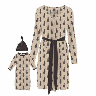 KicKee Pants Womens Print Maternity/Nursing Robe and Layette Gown Set - Burlap Pineapples