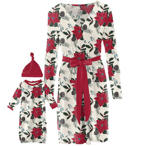 Women's Print Bamboo Maternity/Nursing Robe & Layette Gown Set - Christmas Floral Robes