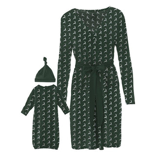 Women's Print Bamboo Maternity/Nursing Robe & Layette Gown Set - Mountain View Reindeer Robes