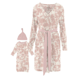 KicKee Pants Women's Print Mid Length Lounge Robe & Layette Gown Set - Baby Rose Tie Dye