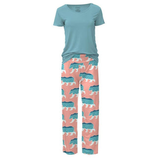 Women's Print Bamboo Short Sleeve Loosey Goosey Tee & Pajama Pants Set - Blush Night Sky Bear Pajamas