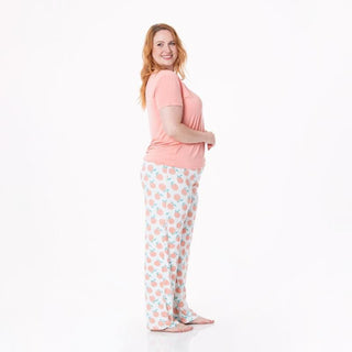 Women's Print Bamboo Short Sleeve Loosey Goosey Tee & Pajama Pants Set - Fresh Air Peaches Pajamas