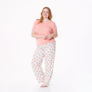 KicKee Pants Womens Print Short Sleeve Loosey Goosey Tee and Pajama Pants Set - Fresh Air Peaches