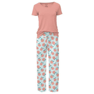 Women's Print Bamboo Short Sleeve Loosey Goosey Tee & Pajama Pants Set - Fresh Air Peaches Pajamas