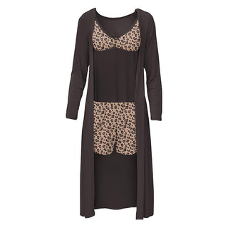 Women's Print Bamboo Sleeping Bra, Tulip Shorts and Duster Robe Set - Suede Cheetah (15ANV) Robes