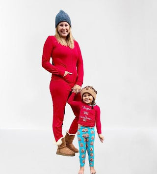 Women's Solid Bamboo Long Sleeve Jumpsuit with Hood - Crimson Jumpsuits & Rompers