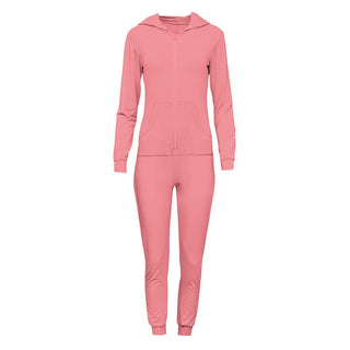 Women's Solid Bamboo Long Sleeve Jumpsuit with Hood - Strawberry Jumpsuits & Rompers