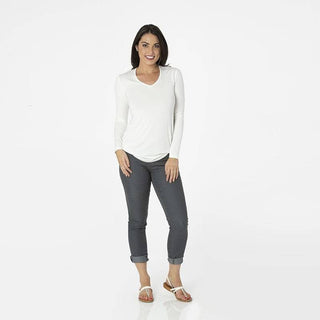 Women's Solid Bamboo Long Sleeve One Tee - Natural Shirts & Tops