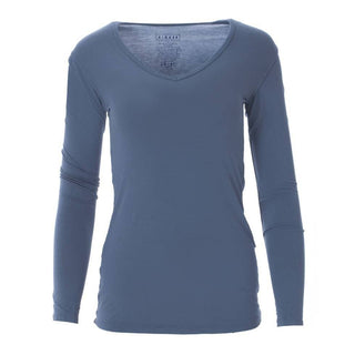 Women's Solid Bamboo Long Sleeve One Tee, Twilight Shirts & Tops