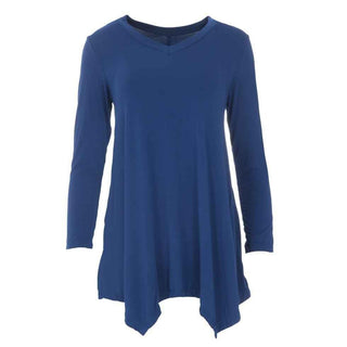 Women's Solid Bamboo Long Sleeve Tunic - Navy Shirts & Tops