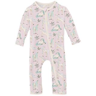 Kickee Pants Coverall with 2-Way Zipper - Shrinking Violet Sleeping Unicorns | Baby Riddle