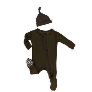 Solid Bamboo Zipper Footie & Hat Gift Set - Bark Baby & Toddler Sleepwear