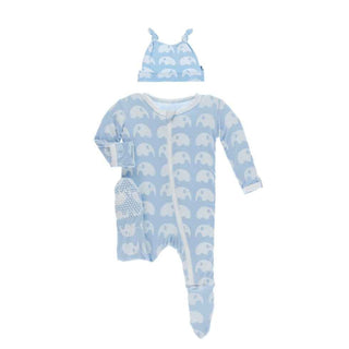 Bamboo Zipper Footie & Hat Gift Set - Pond Elephant Baby & Toddler Sleepwear